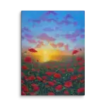 Canvas Art Print of Nature Scene. High Quality reproduction of Original Oil Painting of Nature Scene with Poppies with sunset in the sea in background.