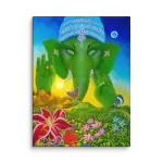 High Quality Reproduction of Painting of nature landscape with Ganesh with flowers in the foreground. Canvas Art Print that Brings Peace and Serenity.