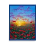 Fine Art Print of Nature Scene. High Quality reproduction of Original Oil Painting of Nature Scene with Poppies with sunset in the sea in background.