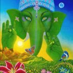 Original Oil Painting of nature scene with Ganesh with flowers in the foreground. Created by Raymond Munro. 