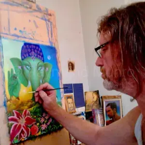 Raymond Munro creating Ganesh Painting in Oil.