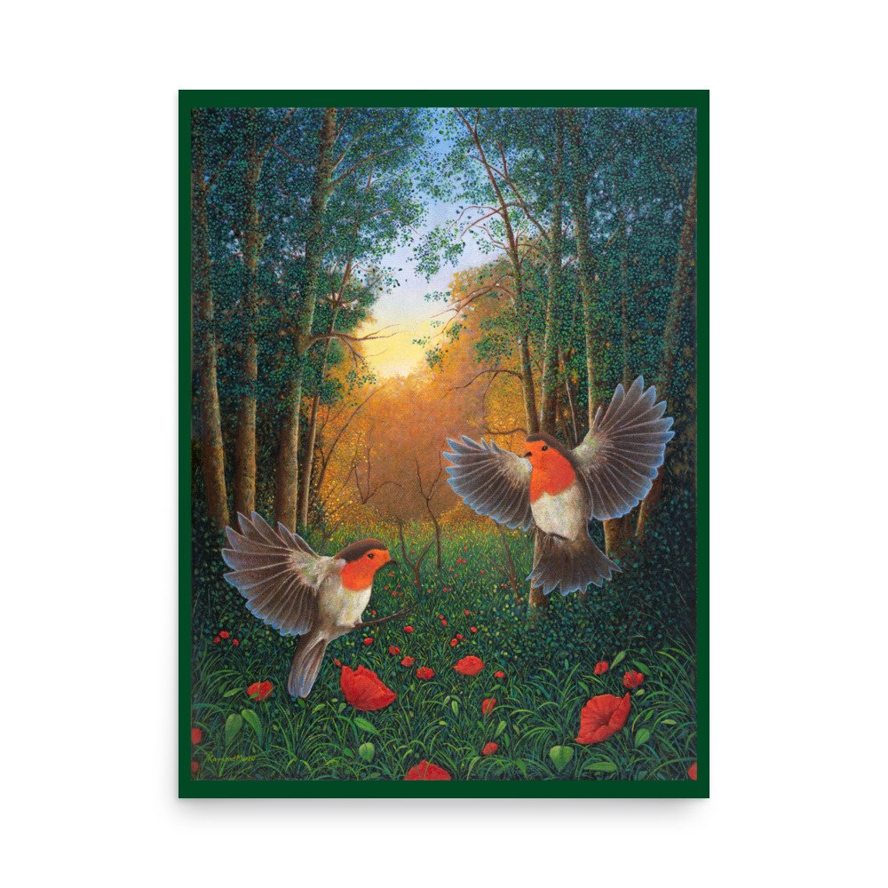 Premium quality 24"x 18" and 16" x 12" fine art prints - 'Woodland Robins' - Original artwork by Raymond Munro - Image 2